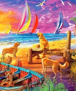 Dogs In The Beach Diamond Painting Art