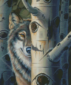 Half Wolf Among Birches Diamond Painting Art