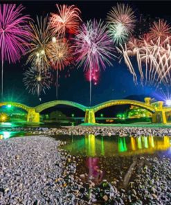 Japan Kintaikyo Bridge Fireworks Diamond Painting Art
