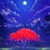 Purple Tree Blossom Moonlight Diamond Painting Art