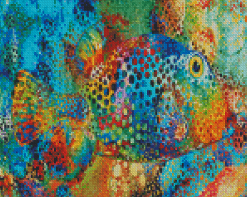 Rainbow Abstract Puffer Fish Diamond Painting Art