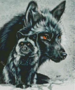 Silver Fox Mother And Baby Diamond Painting Art