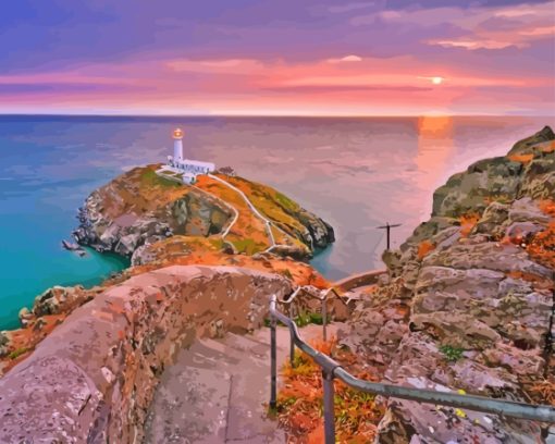 South Stack Island At Sunset Diamond Painting Art