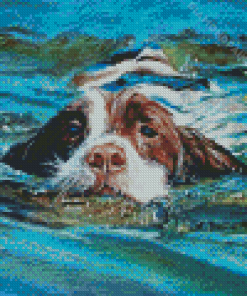 Springer Dog In Water Diamond Painting Art