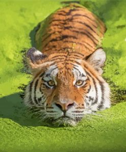 Tiger In The Green Water Diamond Painting Art