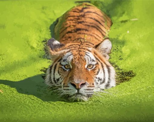 Tiger In The Green Water Diamond Painting Art