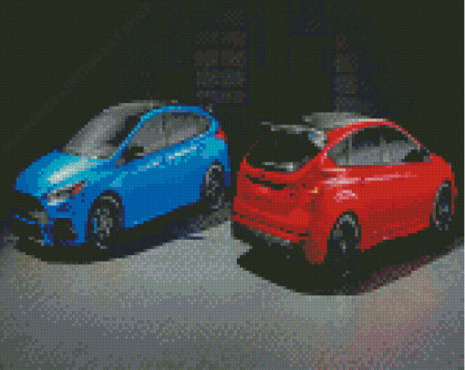 Two Ford Focus RS Cars Diamond Painting Art