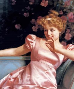 Woman Wearing Pink Dress Diamond Painting Art