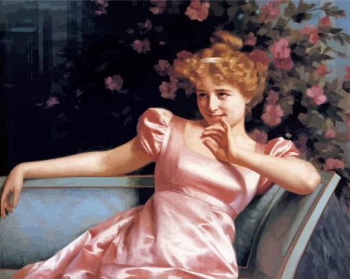 Woman Wearing Pink Dress Diamond Painting Art