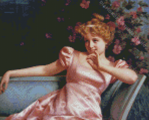 Woman Wearing Pink Dress Diamond Painting Art