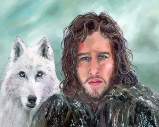 Aesthetic Jon Snow And Ghost Diamond Painting Art