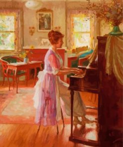 Aesthetic Lady Playing Piano Diamond Painting Art
