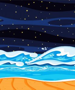 Aesthetic Ocean Waves At Night Diamond Painting Art