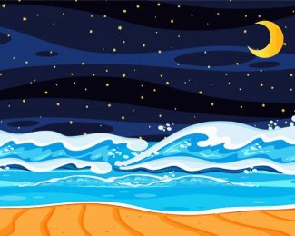 Aesthetic Ocean Waves At Night Diamond Painting Art