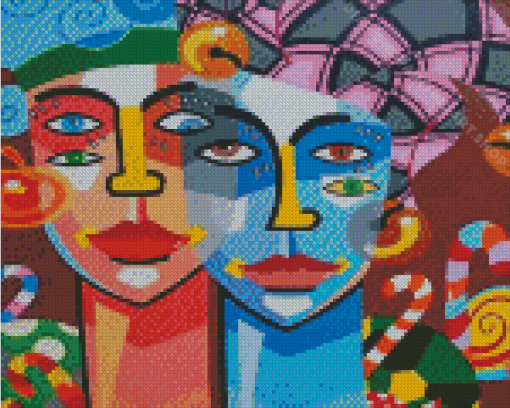 Aesthetic Colorful Abstract Faces Diamond Painting Art