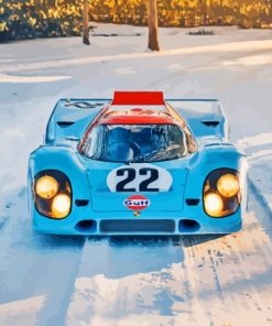 Blue 917 Porsche In Snow Diamond Painting Art
