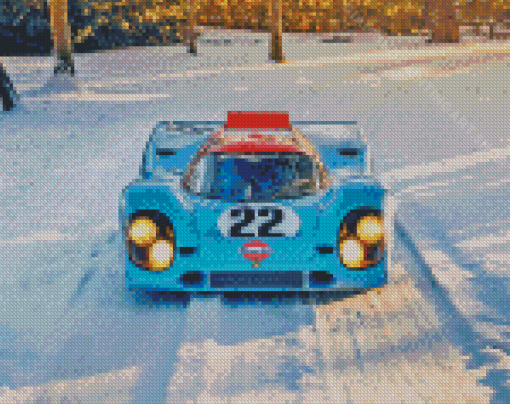 Blue 917 Porsche In Snow Diamond Painting Art