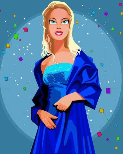 Cartoon Beautiful Lady In Blue Dress Diamond Painting Art