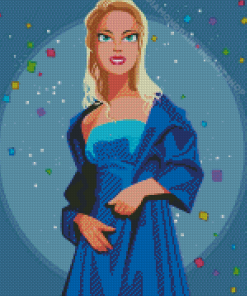 Cartoon Beautiful Lady In Blue Dress Diamond Painting Art