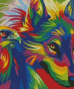Colorful Wolf And Eagle Diamond Painting Art