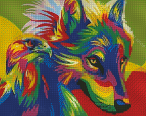 Colorful Wolf And Eagle Diamond Painting Art