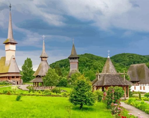 Maramures Romania Wooden Church Of Barsana Diamond Painting Art