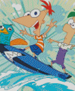 Phineas And Ferb Surfing Diamond Painting Art