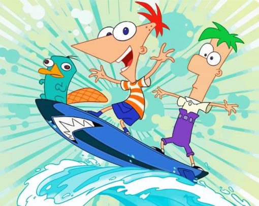 Phineas And Ferb Surfing Diamond Painting Art