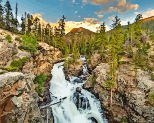 Rocky Mountain Waterfall Diamond Painting Art