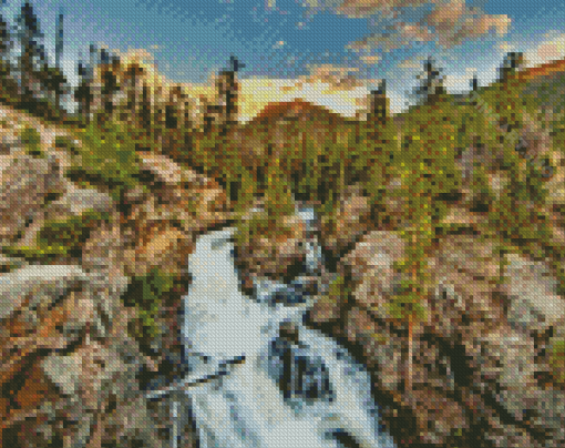 Rocky Mountain Waterfall Diamond Painting Art