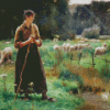 Sheep Farmer Lady Diamond Painting Art