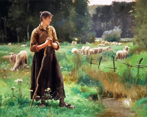 Sheep Farmer Lady Diamond Painting Art