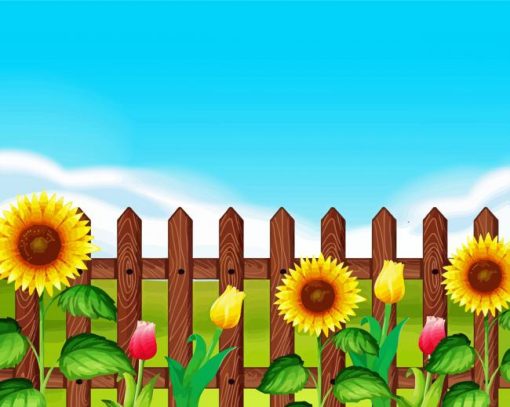 Aesthetic Fence And Flowers Diamond Painting Art