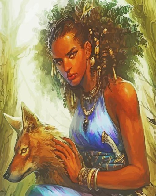 African Woman With Wolf Art Diamond Painting Art