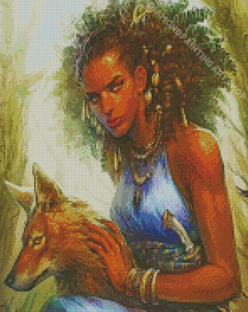 African Woman With Wolf Art Diamond Painting Art