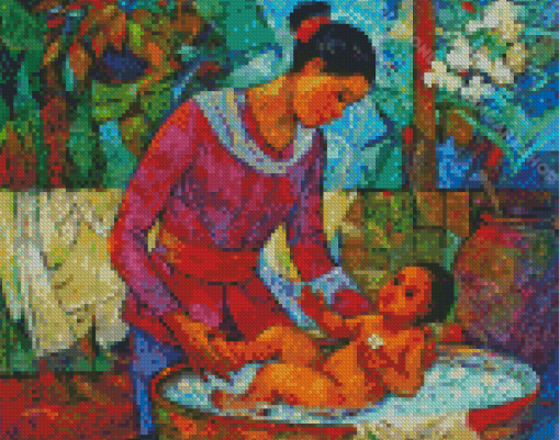 Asian Mother And Child Diamond Painting Art