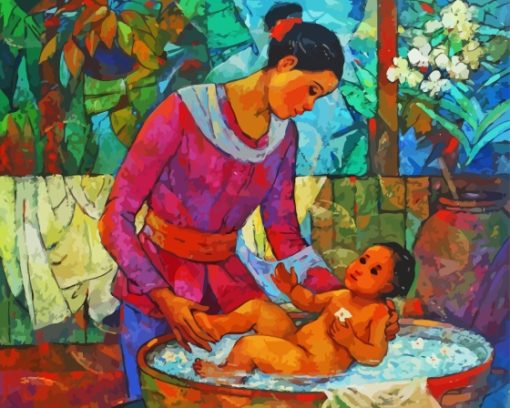 Asian Mother And Child Diamond Painting Art