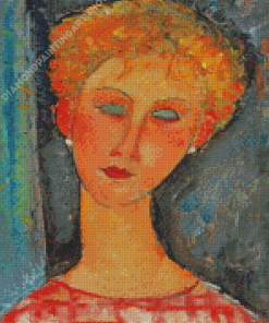 Blonde Woman Curly Hair Diamond Painting Art