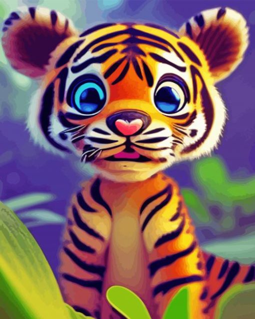Cartoon Sweet Baby Face Tiger Diamond Painting Art