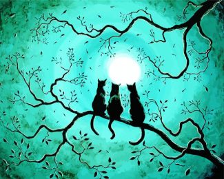 Cats And Moon Diamond Painting Art