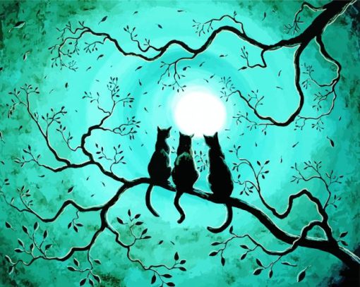 Cats And Moon Diamond Painting Art