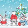 Christmas Bunnies In Snow Diamond Painting Art