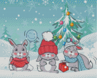 Christmas Bunnies In Snow Diamond Painting Art