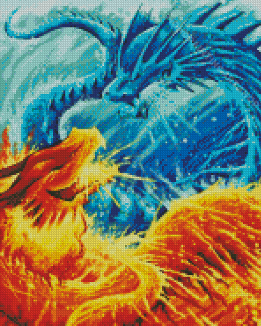 Fire And Ice Dragons Fight Diamond Painting Art