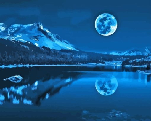 Full Moon Over Lake Diamond Painting Art