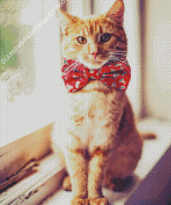Ginger Cat With Red Bowtie Diamond Painting Art