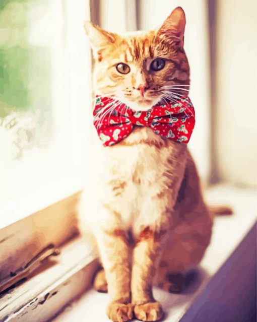 Ginger Cat With Red Bowtie Diamond Painting Art