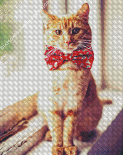 Ginger Cat With Red Bowtie Diamond Painting Art