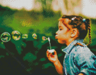 Lovely Little Girl Blowing Bubbles Diamond Painting Art