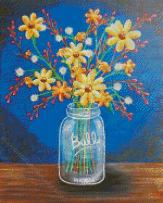 Mason Jar And Flowers Diamond Painting Art